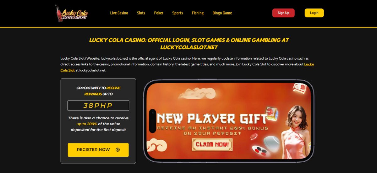Interface of the Lucky Cola Slots betting website.