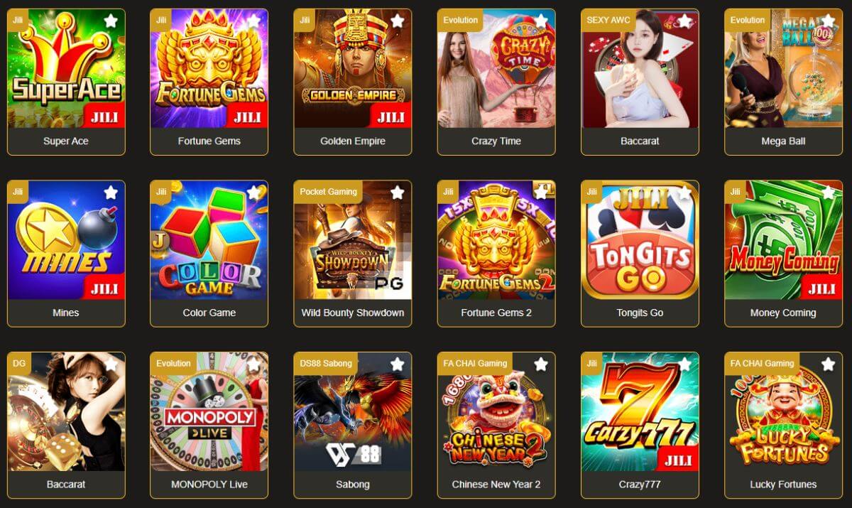 The games available at Jilievo Casino.